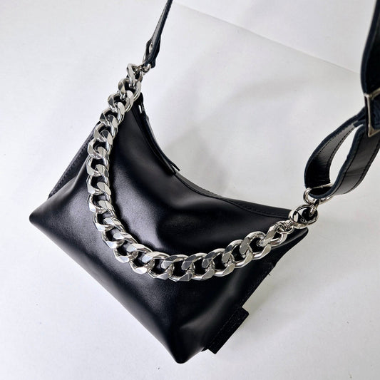 Black Leather Hobo Bag - Small