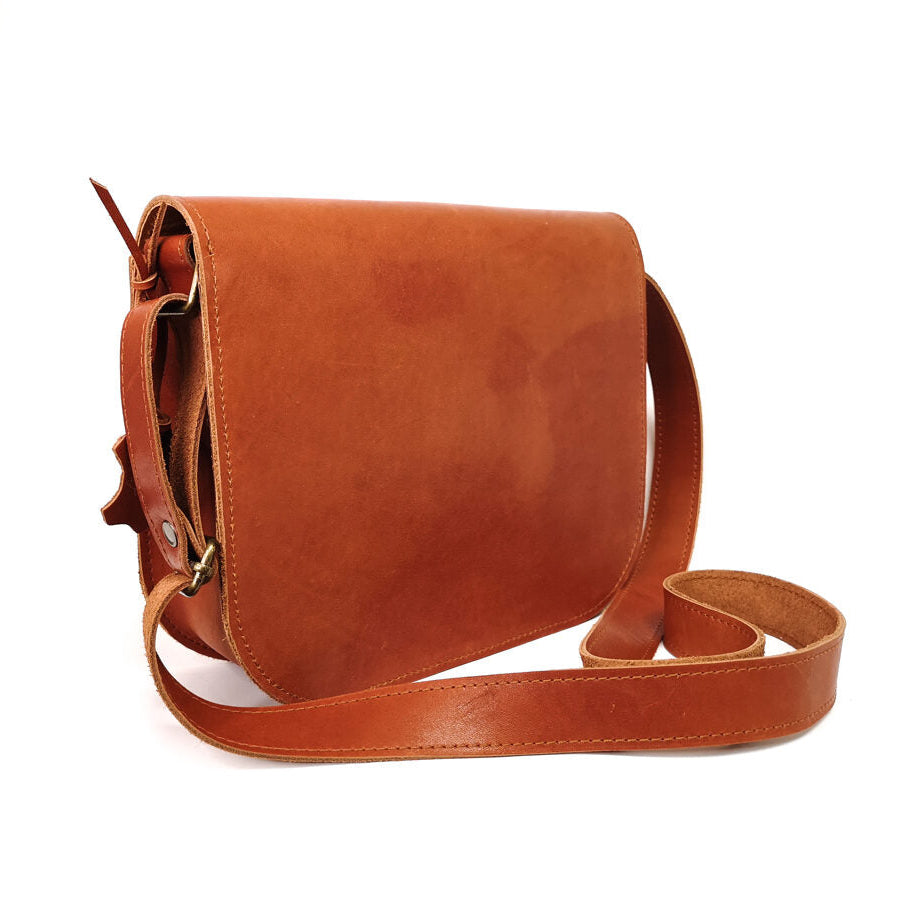 Natural Leather Saddle Bag Large – Light Brown